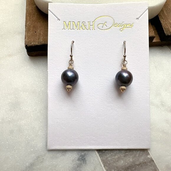 New Elegant Rainbow Peacock Round Freshwater Pearl Earrings | Handmade in BC - Picture 4 of 4